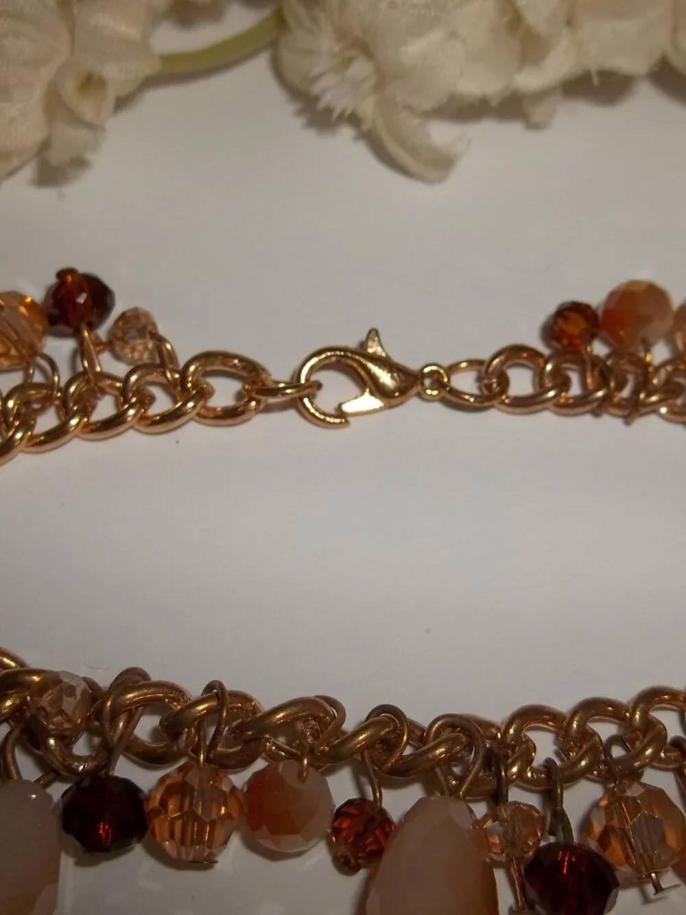 Bracelet Beaded Gold Tone with Peach Orange Cream Aurora Borealis Beads D574